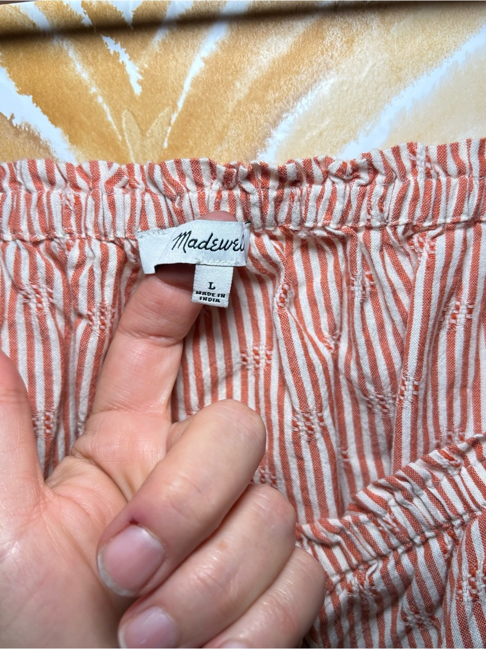 Madewell Coral Stripe Peasant Crop Top | Balloon Sleeve Boho Cottagecore Blouse - Picture 3 of 10